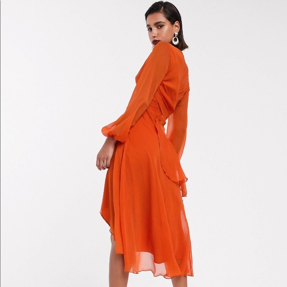 Orange ASOS Ruffle Midi Dress - Picture 2 of 9